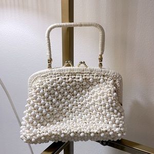 Vintage Italian bead and straw clutch purse